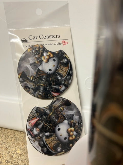 Hello Kitty Custom 3" round car coaster set of 2