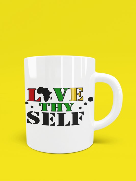 11 oz. Black History themed coffee mug "LOVE Thy Self"