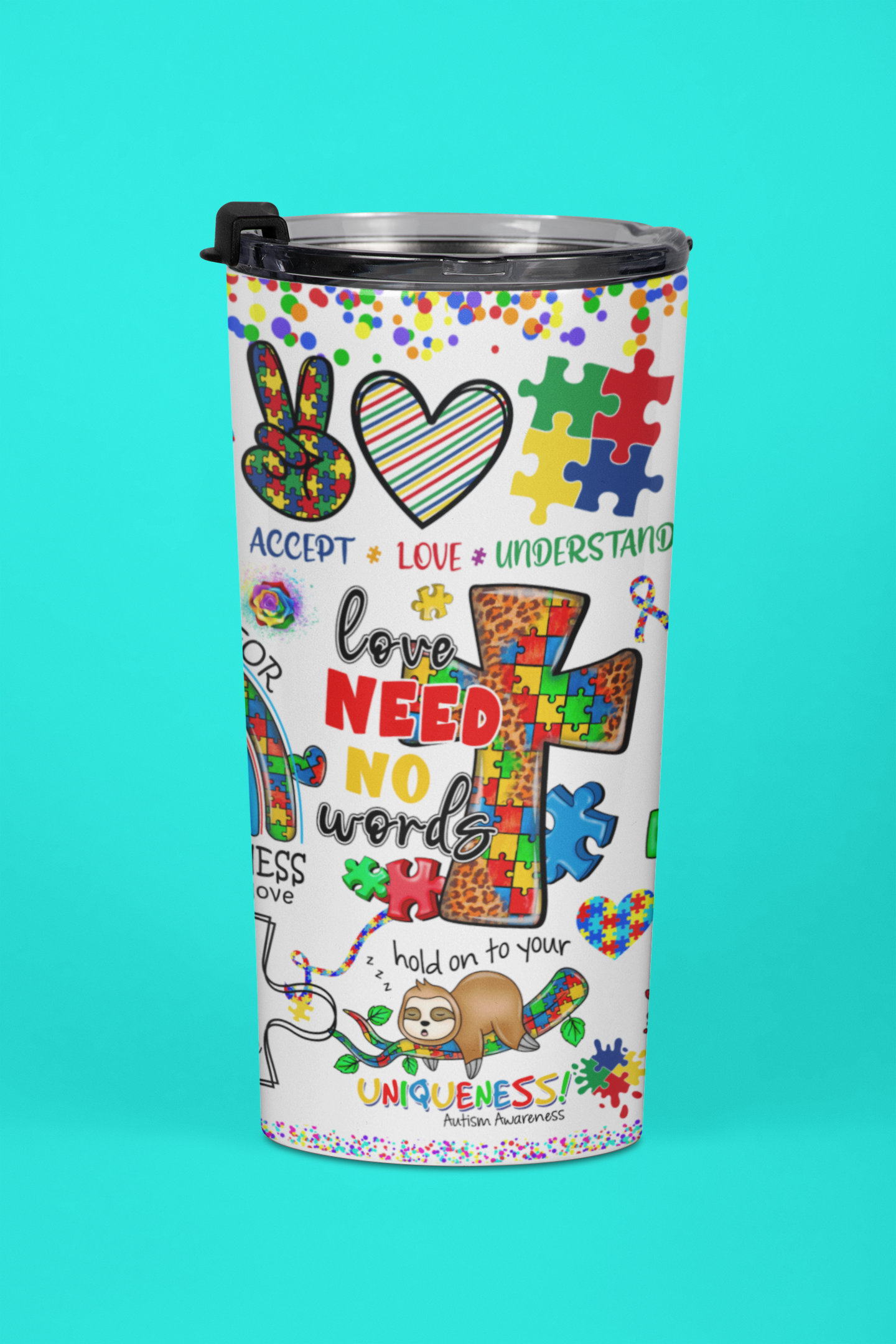 20 oz straight tumbler, autism themed